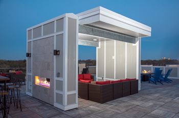 Rooftop deck with lake and minneapolis skyline views